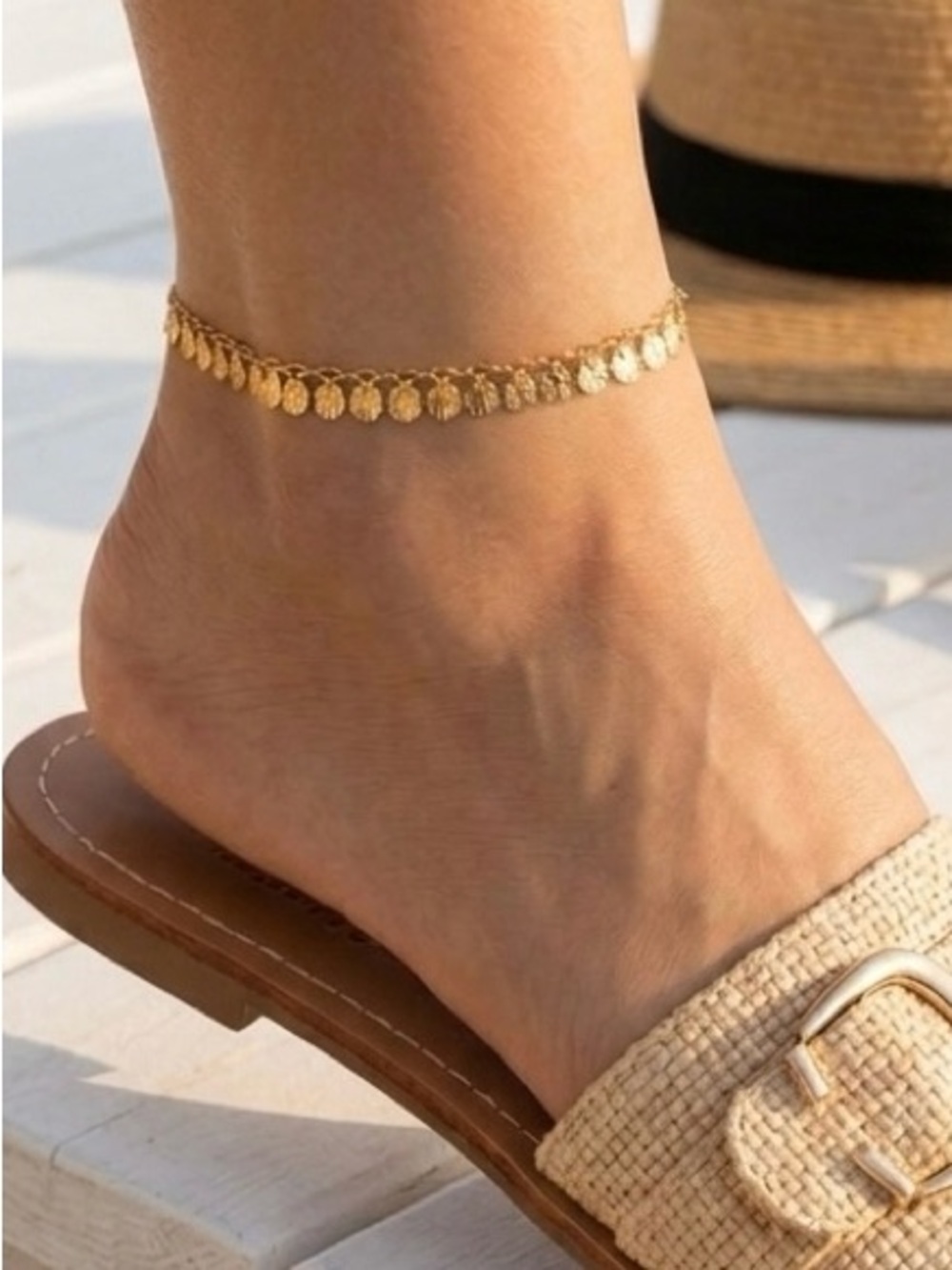 3/$40! 14k Gold Plated Dainty Disc Charm Anklet Water Resistant Adjustable